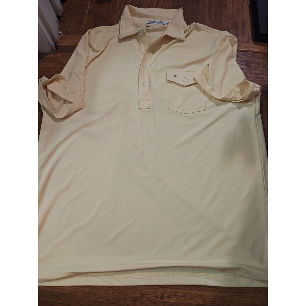 Criquet Performance Polo Shirt Mens 2XL Yellow Stretch Pocket Short Sleeve Golf